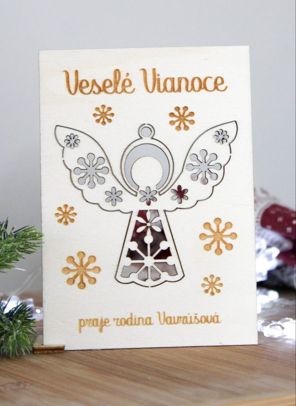 Drevený vianočný pozdrav ANJEL - Image 3